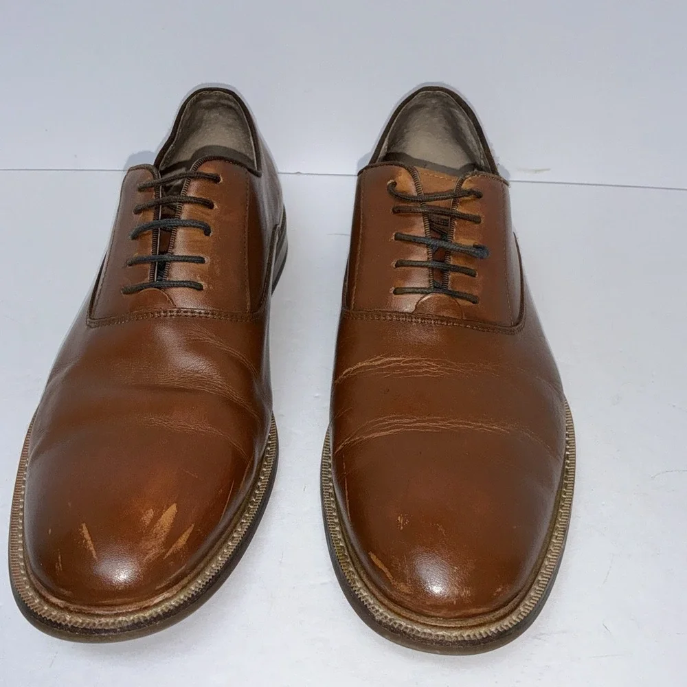 Aston Grey Dress Shoes Mens 10 Oxford Brown Leather Round Toe Lace‎ Up Casual